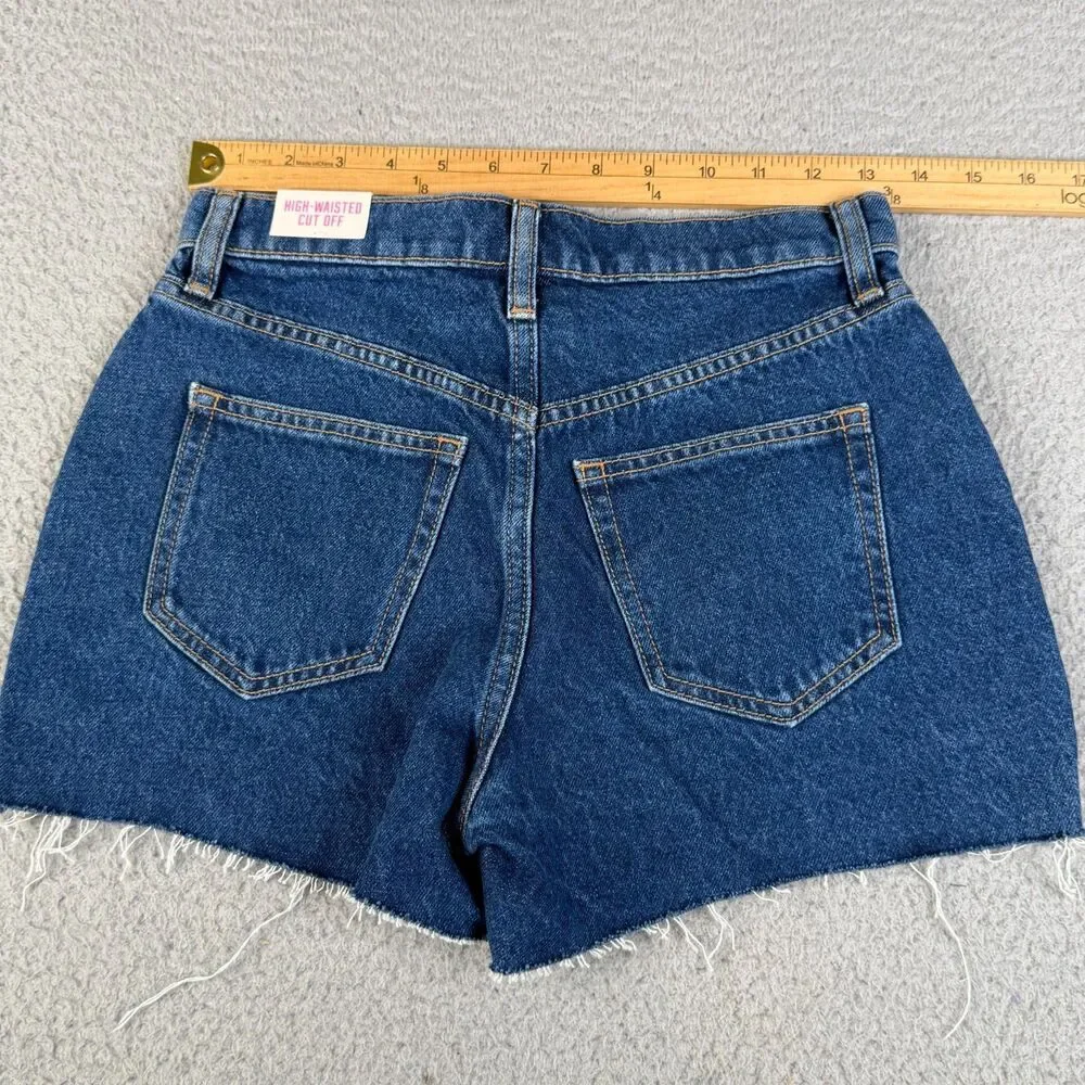 VICTORIA'S SECRET Pink Cut Off Short Women 25 Blue Denim High Rise Zip Fly Booty